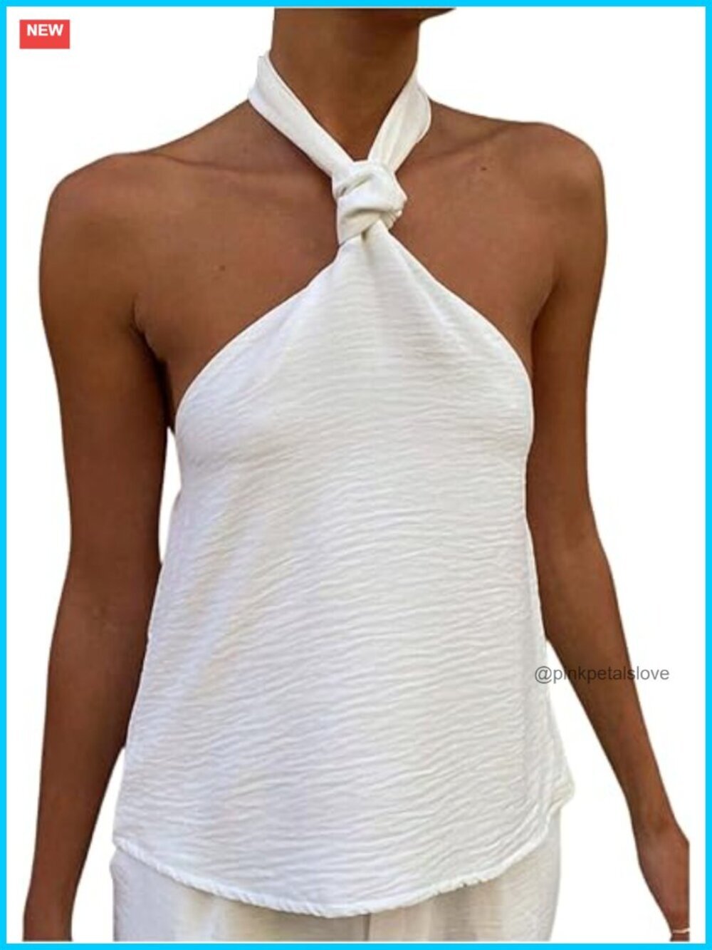 White Halter Neck Criss Cross Backless Tank Top Summer Going Out Sleeveless